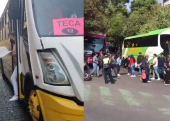Exhiben camiones llegando a marcha por el 18 de marzo