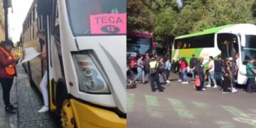 Exhiben camiones llegando a marcha por el 18 de marzo