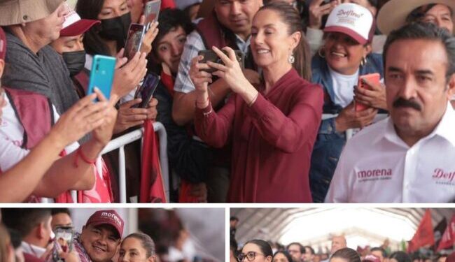Asisten Sheinbaum y Ebrard al cierre de campaña de Delfina Gómez en Valle de Chalco