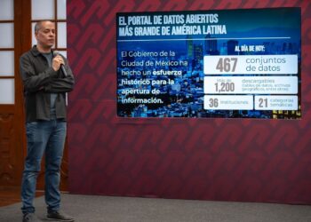 “Es el portal de datos abiertos más grande de América Latina”, presumió el Jefe de Gobierno, Martí Batres Guadarrama, al presentar el nuevo sitio web de la administración de la capital del país, en el que se puede navegar en todo un sistema masivo de transparencia, moderno e innovador, que permite a la población acceder a información confiable sobre temas relevantes de manera sencilla y gratuita. FOTO: GCDMX