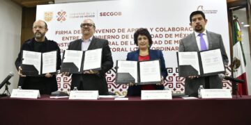 El Gobierno capitalino y el IECM suscribieron un convenio de colaboración con el objetivo de apoyar los trabajos de preparación del Proceso Electoral Local Ordinario 2023-2024 así como contribuir a la seguridad y desarrollo de la jornada electoral que se llevará a cabo el 2 de junio del 2024. FOTO: GCDMX