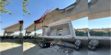 Primero colapsó el Metro capitalino, que cobró la vida de 26 personas, y este martes, se desplomó parte del Tren Interurbano México-Toluca “El Insurgente”, aún en construcción. Pareciera que las obras viales son el punto débil de la 4T. FOTO:  Alcaldía ÁO