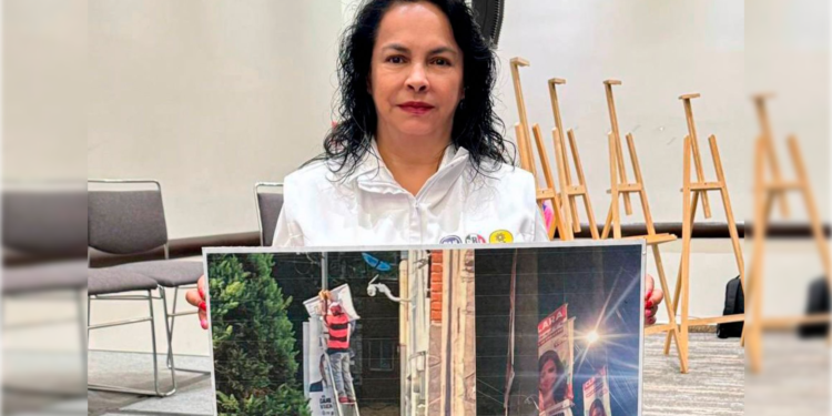 Margarita Saldaña Hernández, candidata a la reelección por la Alcaldía Azcapotzalco, de la alianza PAN-PRI-PRD, denunció este jueves la aparición de falsa propaganda electoral, así como los constantes actos vandálicos que han sufrido sus promocionales a manos de grupos afiliados a Morena y sus brigadas. FOTO: Especial
