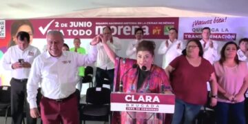 A fin de que durante su gobierno cuente con un buen Presupuesto de Egresos, la candidata de Morena a la Jefatura de Gobierno, Clara Brugada, de manera enfática hizo un llamado a que la gente en la demarcación Iztacalco vote por Pablo Trejo, candidato a diputado local por el Distrito 13 de la Ciudad de México, con cabecera en esa Alcaldía. FOTO: Especial