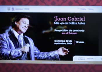 Asimismo, convocó a las personas a disfrutar, el domingo 22 de septiembre a las 19:00 horas, de la proyección del concierto “Mis 40 en Bellas Artes” de Juan Gabriel, luego de que fuera presentado en la Cineteca Nacional, el pasado 13 de septiembre.